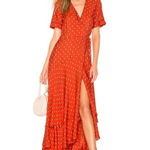 Alexis Sundara Wrap Maxi Dress, in Mandarin Shell XS | Ruched Hem V-Neck